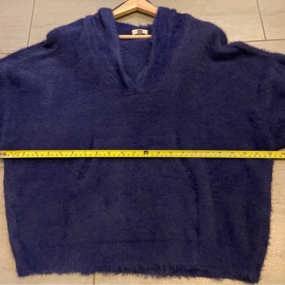 Pilcro Fuzzy V-Neck Hooded Sweater in Deep Blue